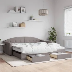 Trundle sofa bed with drawers taupe gray fabric 100x200 cm by vidaXL, Beds and slatted bases - Ref: Foro24-3197574, Price: 30...