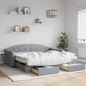 Trundle sofa bed with drawers light gray fabric 90x190 cm by vidaXL, Beds and slatted bases - Ref: Foro24-3197576, Price: 283...