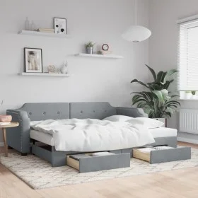 Trundle sofa bed with drawers light gray fabric 100x200 cm by vidaXL, Beds and slatted bases - Ref: Foro24-3197675, Price: 30...