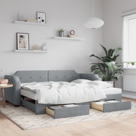 Sofá cama nido con cajones tela gris claro 100x200 cm de vidaXL, Camas y somieres - Ref: Foro24-3197675, Precio: 307,30 €, De...