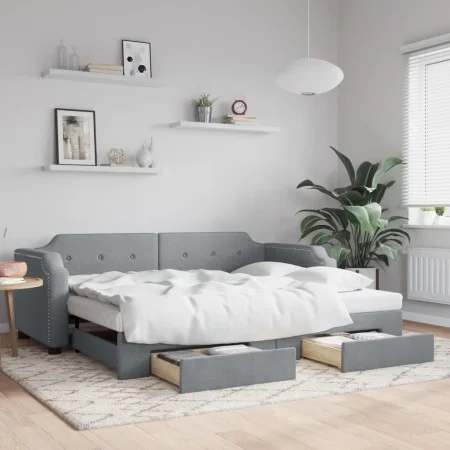 Trundle sofa bed with drawers light gray fabric 100x200 cm by vidaXL, Beds and slatted bases - Ref: Foro24-3197675, Price: 30...