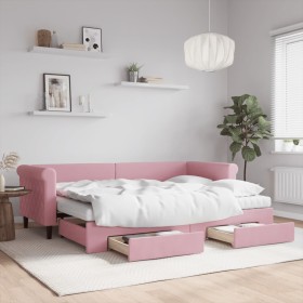 Sofá cama nido con cajones terciopelo rosa 80x200 cm