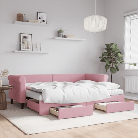 Ausziehbares Schlafsofa mit rosa Samtschubladen 80x200 cm von vidaXL, Betten und Lattenroste - Ref: Foro24-3197839, Preis: 46...