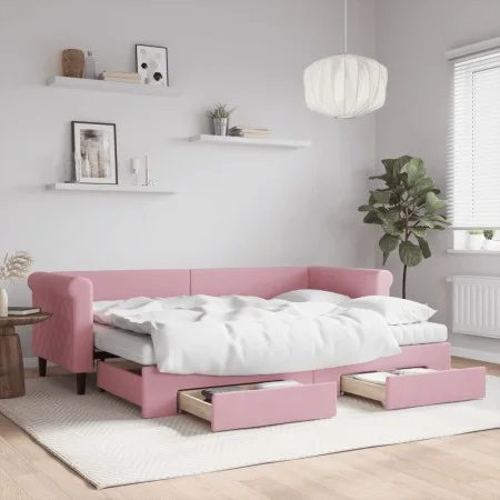 Sofá cama nido con cajones terciopelo rosa 80x200 cm de vidaXL, Camas y somieres - Ref: Foro24-3197839, Precio: 457,76 €, Des...