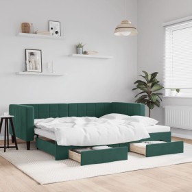 Trundle sofa bed with drawers dark green velvet 90x200 cm by vidaXL, Beds and slatted bases - Ref: Foro24-3196741, Price: 294...