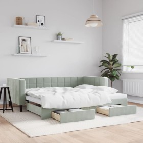 Sofá cama nido con cajones terciopelo gris claro 90x200 cm de vidaXL, Camas y somieres - Ref: Foro24-3196739, Precio: 294,73 ...