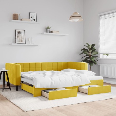 Sofá cama nido con cajones terciopelo amarillo 90x200 cm de vidaXL, Camas y somieres - Ref: Foro24-3196744, Precio: 328,39 €,...