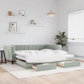 Trundle sofa bed with drawers light gray velvet 100x200 cm by vidaXL, Beds and slatted bases - Ref: Foro24-3196746, Price: 30...
