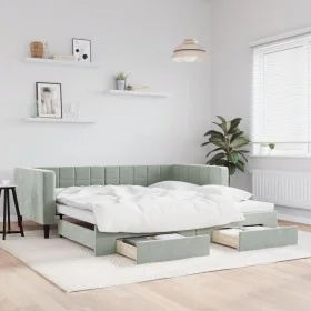 Trundle sofa bed with drawers light gray velvet 100x200 cm by vidaXL, Beds and slatted bases - Ref: Foro24-3196746, Price: 30...