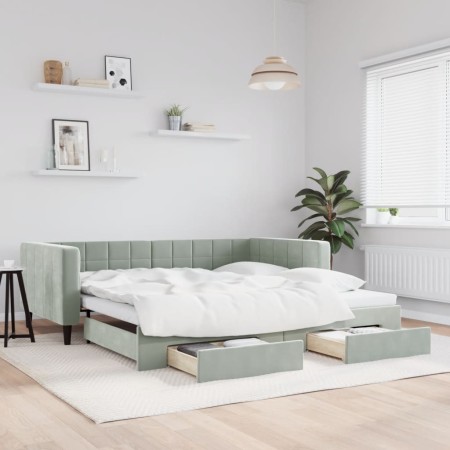 Sofá cama nido con cajones terciopelo gris claro 100x200 cm de vidaXL, Camas y somieres - Ref: Foro24-3196746, Precio: 307,00...