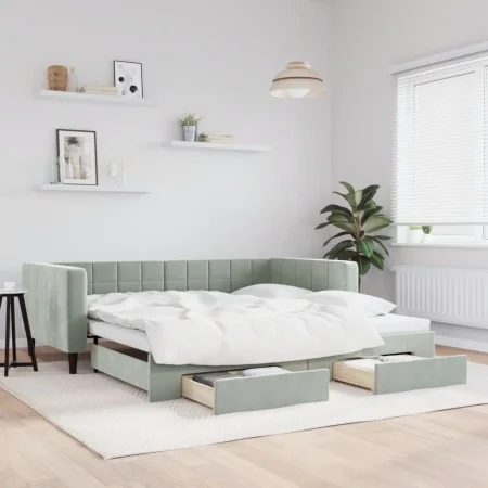Trundle sofa bed with drawers light gray velvet 100x200 cm by vidaXL, Beds and slatted bases - Ref: Foro24-3196746, Price: 30...