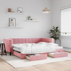 Sofá cama nido con cajones terciopelo rosa 90x200 cm de vidaXL, Camas y somieres - Ref: Foro24-3196742, Precio: 293,51 €, Des...