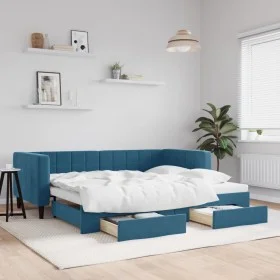 Sofá cama nido con cajones terciopelo azul 90x200 cm de vidaXL, Camas y somieres - Ref: Foro24-3196738, Precio: 289,63 €, Des...