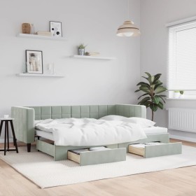 Trundle sofa bed with drawers light gray velvet 80x200 cm by vidaXL, Beds and slatted bases - Ref: Foro24-3196732, Price: 289...