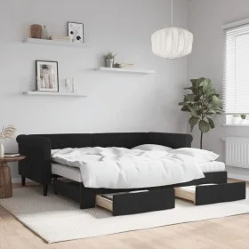 Trundle sofa bed with drawers black velvet 90x190 cm by vidaXL, Beds and slatted bases - Ref: Foro24-3197858, Price: 445,11 €...