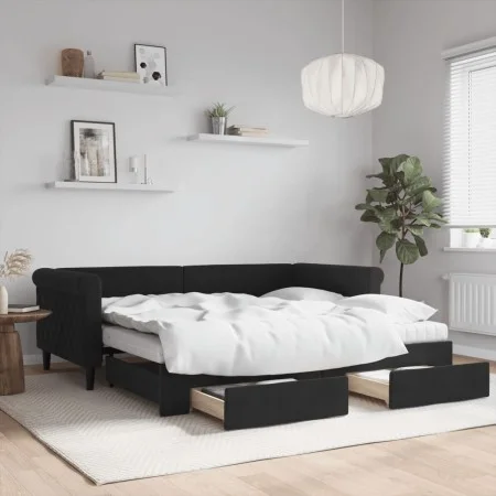 Sofá cama nido con cajones terciopelo negro 90x190 cm de vidaXL, Camas y somieres - Ref: Foro24-3197858, Precio: 442,65 €, De...
