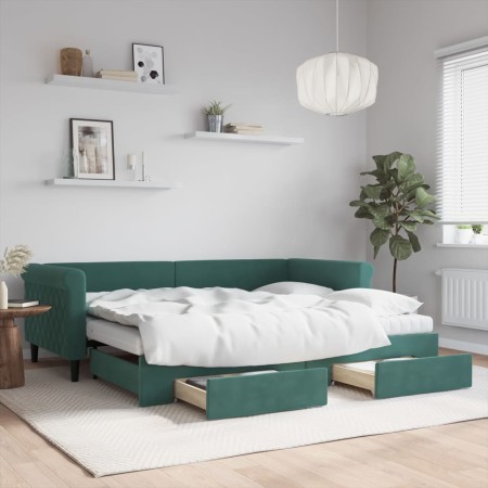 Trundle sofa bed with drawers dark green velvet 90x200 cm by vidaXL, Beds and slatted bases - Ref: Foro24-3197845, Price: 478...
