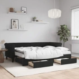 Trundle sofa bed with drawers black velvet 80x200 cm by vidaXL, Beds and slatted bases - Ref: Foro24-3197840, Price: 457,11 €...