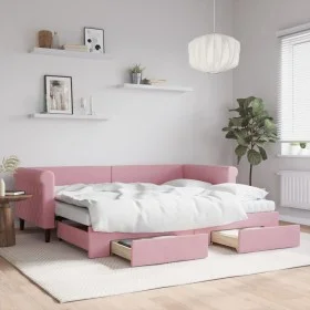 Trundle sofa bed with pink velvet drawers 90x200 cm by vidaXL, Beds and slatted bases - Ref: Foro24-3197846, Price: 480,20 €,...