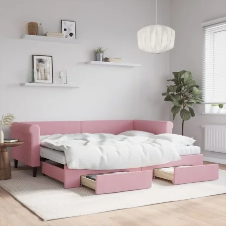 Trundle sofa bed with pink velvet drawers 90x200 cm by vidaXL, Beds and slatted bases - Ref: Foro24-3197846, Price: 480,16 €,...