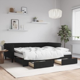 Trundle sofa bed with drawers black velvet 90x200 cm by vidaXL, Beds and slatted bases - Ref: Foro24-3197847, Price: 481,70 €...