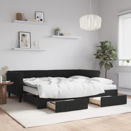 Sofá cama nido con cajones terciopelo negro 90x200 cm de vidaXL, Camas y somieres - Ref: Foro24-3197847, Precio: 483,43 €, De...