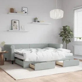 Trundle sofa bed with drawers light gray velvet 90x200 cm by vidaXL, Beds and slatted bases - Ref: Foro24-3197843, Price: 486...
