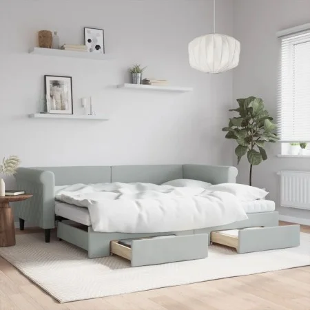 Trundle sofa bed with drawers light gray velvet 90x200 cm by vidaXL, Beds and slatted bases - Ref: Foro24-3197843, Price: 486...