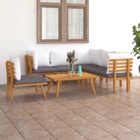 Muebles de jardín 7 piezas con cojines madera maciza de acacia