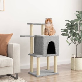 Rascador para gatos con postes de sisal gris claro 97 cm