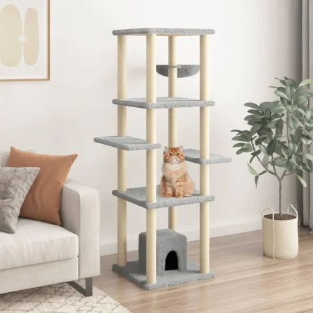 Cat scratching post with light gray sisal posts 154 cm by vidaXL, Cat furniture - Ref: Foro24-172056, Price: 80,88 €, Discoun...
