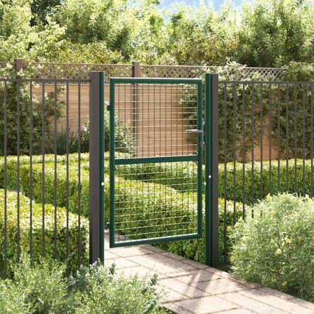 Puerta de valla de acero verde 100x125 cm