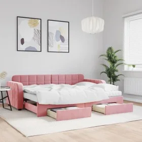 Trundle sofa bed with pink velvet drawers 80x200 cm by vidaXL, Beds and slatted bases - Ref: Foro24-3196997, Price: 457,44 €,...