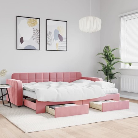 Ausziehbares Schlafsofa mit rosa Samtschubladen 80x200 cm von vidaXL, Betten und Lattenroste - Ref: Foro24-3196997, Preis: 46...