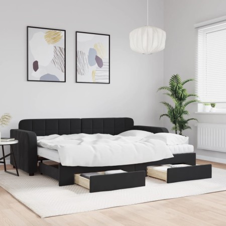 Trundle sofa bed with drawers black velvet 80x200 cm by vidaXL, Beds and slatted bases - Ref: Foro24-3196998, Price: 457,37 €...