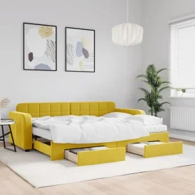 Trundle sofa bed with drawers yellow velvet 80x200 cm by vidaXL, Beds and slatted bases - Ref: Foro24-3196999, Price: 447,24 ...