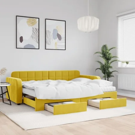 Trundle sofa bed with drawers yellow velvet 80x200 cm by vidaXL, Beds and slatted bases - Ref: Foro24-3196999, Price: 447,24 ...
