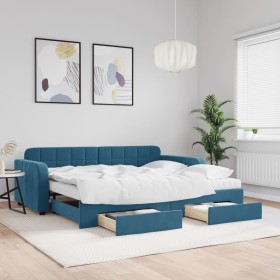 Trundle sofa bed with drawers blue velvet 90x200 cm by vidaXL, Beds and slatted bases - Ref: Foro24-3197000, Price: 499,88 €,...