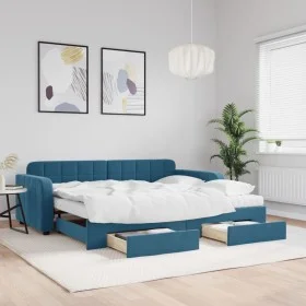 Trundle sofa bed with drawers blue velvet 90x200 cm by vidaXL, Beds and slatted bases - Ref: Foro24-3197000, Price: 510,49 €,...
