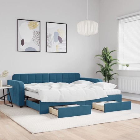 Sofá cama nido con cajones terciopelo azul 90x200 cm de vidaXL, Camas y somieres - Ref: Foro24-3197000, Precio: 498,57 €, Des...