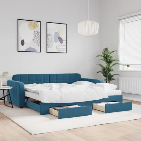 Trundle sofa bed with drawers blue velvet 90x200 cm by vidaXL, Beds and slatted bases - Ref: Foro24-3197000, Price: 510,49 €,...