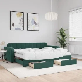 Trundle sofa bed with drawers dark green velvet 90x200 cm by vidaXL, Beds and slatted bases - Ref: Foro24-3197003, Price: 510...