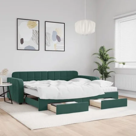 Trundle sofa bed with drawers dark green velvet 90x200 cm by vidaXL, Beds and slatted bases - Ref: Foro24-3197003, Price: 509...