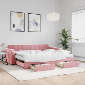 Trundle sofa bed with pink velvet drawers 90x200 cm by vidaXL, Beds and slatted bases - Ref: Foro24-3197004, Price: 541,38 €,...