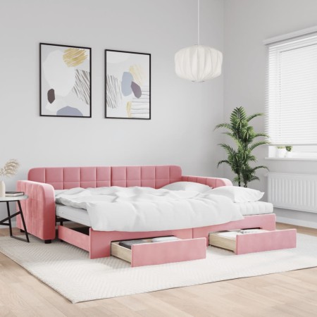 Trundle sofa bed with pink velvet drawers 90x200 cm by vidaXL, Beds and slatted bases - Ref: Foro24-3197004, Price: 537,88 €,...