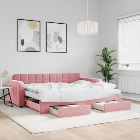 Trundle sofa bed with pink velvet drawers 90x200 cm by vidaXL, Beds and slatted bases - Ref: Foro24-3197004, Price: 541,38 €,...