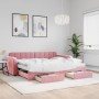 Sofá cama nido con cajones terciopelo rosa 90x200 cm