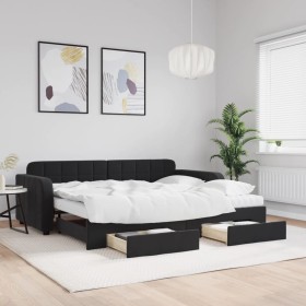 Trundle sofa bed with drawers black velvet 90x200 cm by vidaXL, Beds and slatted bases - Ref: Foro24-3197005, Price: 485,10 €...
