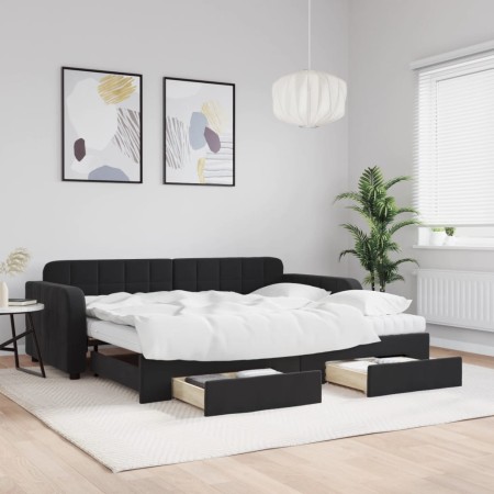 Sofá cama nido con cajones terciopelo negro 90x200 cm de vidaXL, Camas y somieres - Ref: Foro24-3197005, Precio: 485,10 €, De...