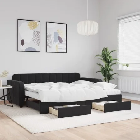 Trundle sofa bed with drawers black velvet 90x200 cm by vidaXL, Beds and slatted bases - Ref: Foro24-3197005, Price: 485,63 €...
